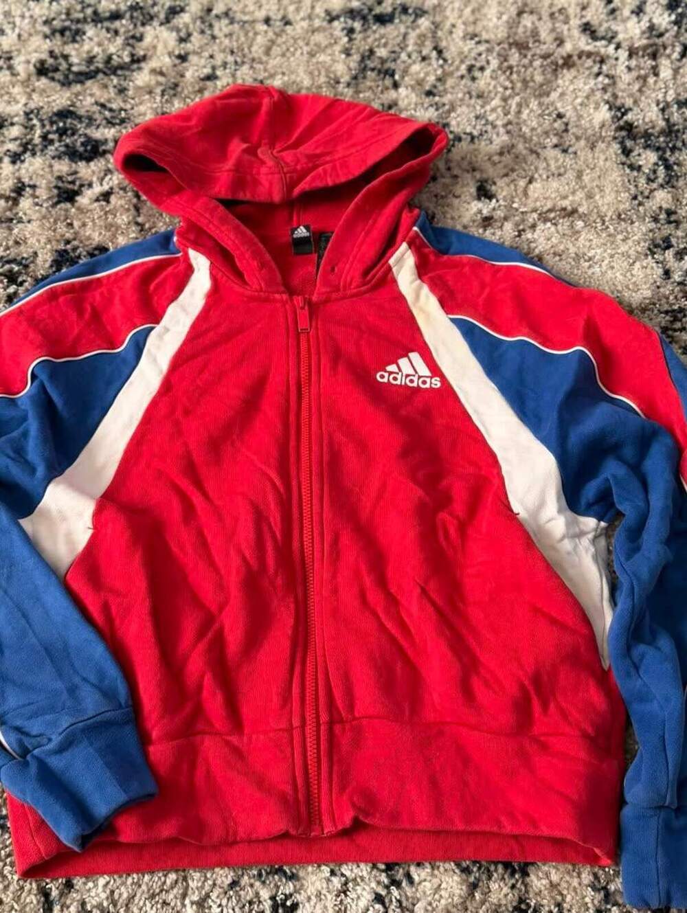 Adidas Red Blue White Full Zip Hoodie Jacket S